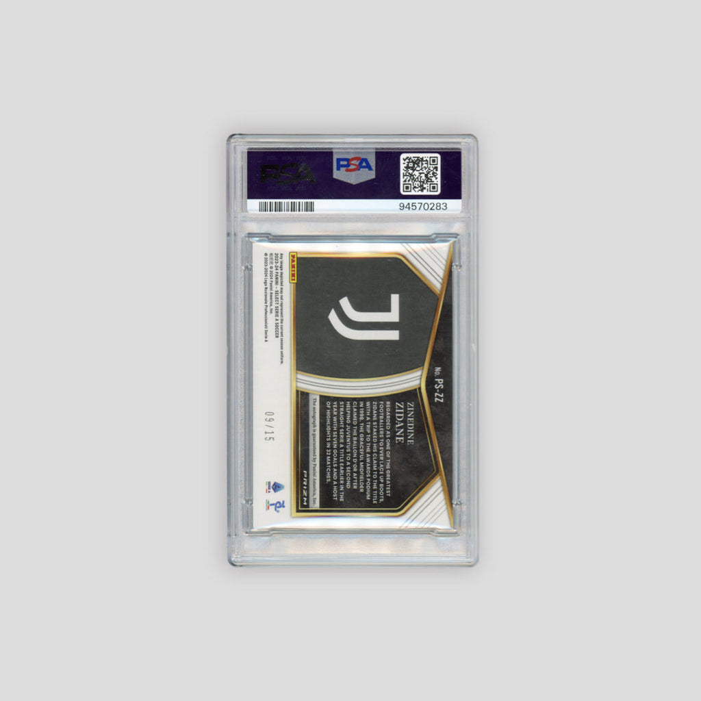 2023-24 Panini Select Serie A Zinedine Zidane Pitchside Signature Tie Dye /15 #PSZZ (PSA 9)
