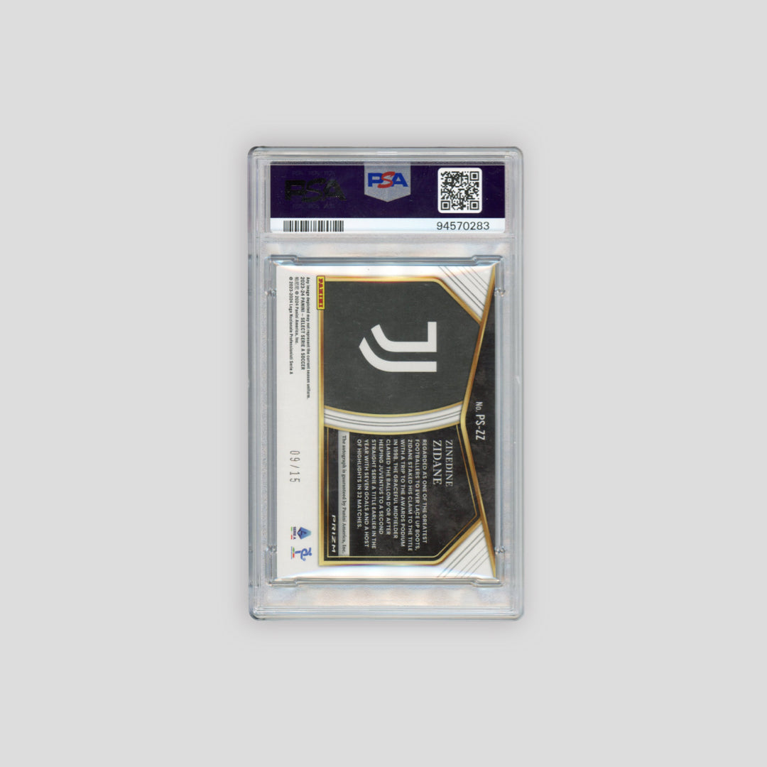 2023-24 Panini Select Serie A Zinedine Zidane Pitchside Signature Tie Dye /15 #PSZZ (PSA 9)