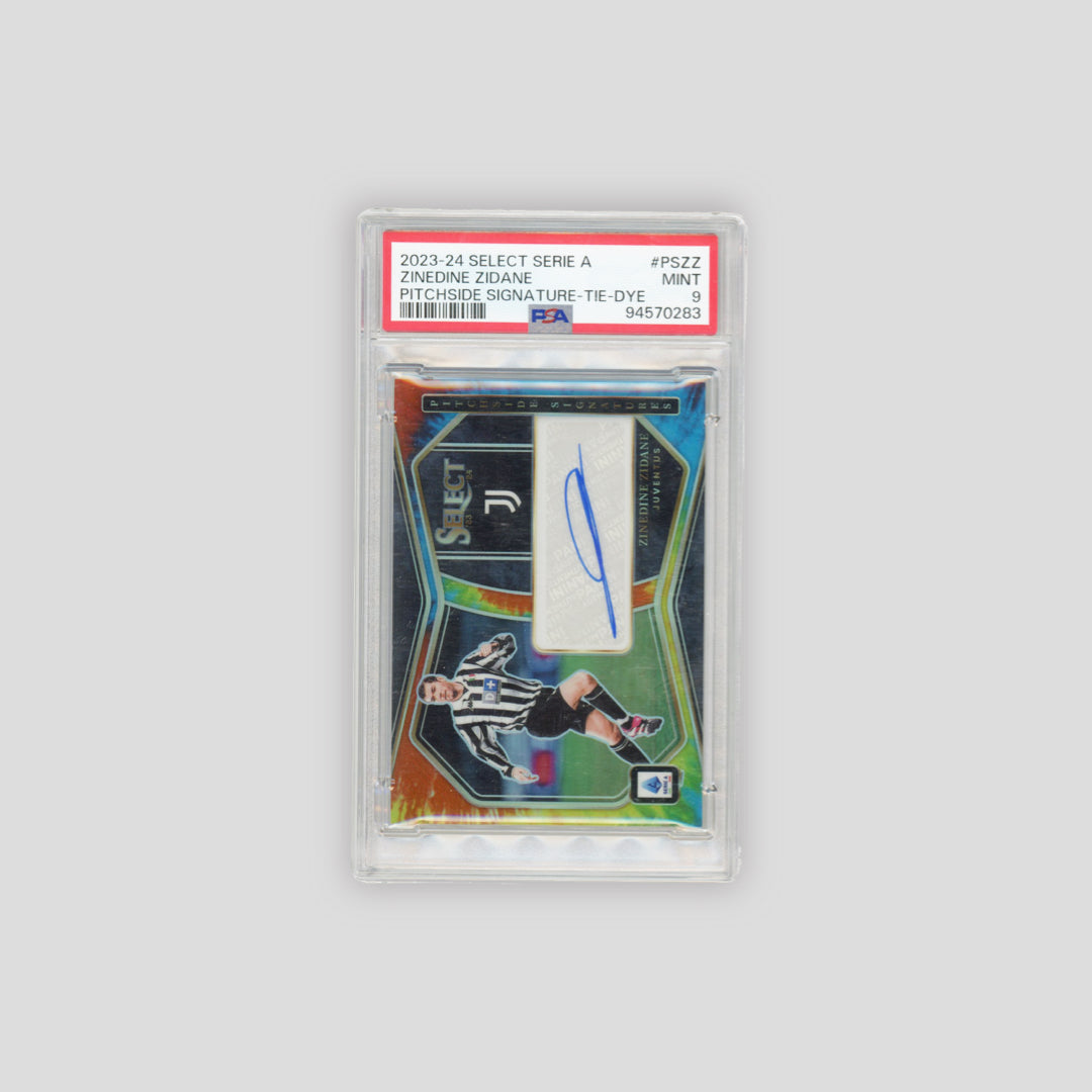 2023-24 Panini Select Serie A Zinedine Zidane Pitchside Signature Tie Dye /15 #PSZZ (PSA 9)