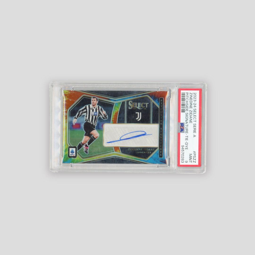 2023-24 Panini Select Serie A Zinedine Zidane Pitchside Signature Tie Dye /15 #PSZZ (PSA 9)