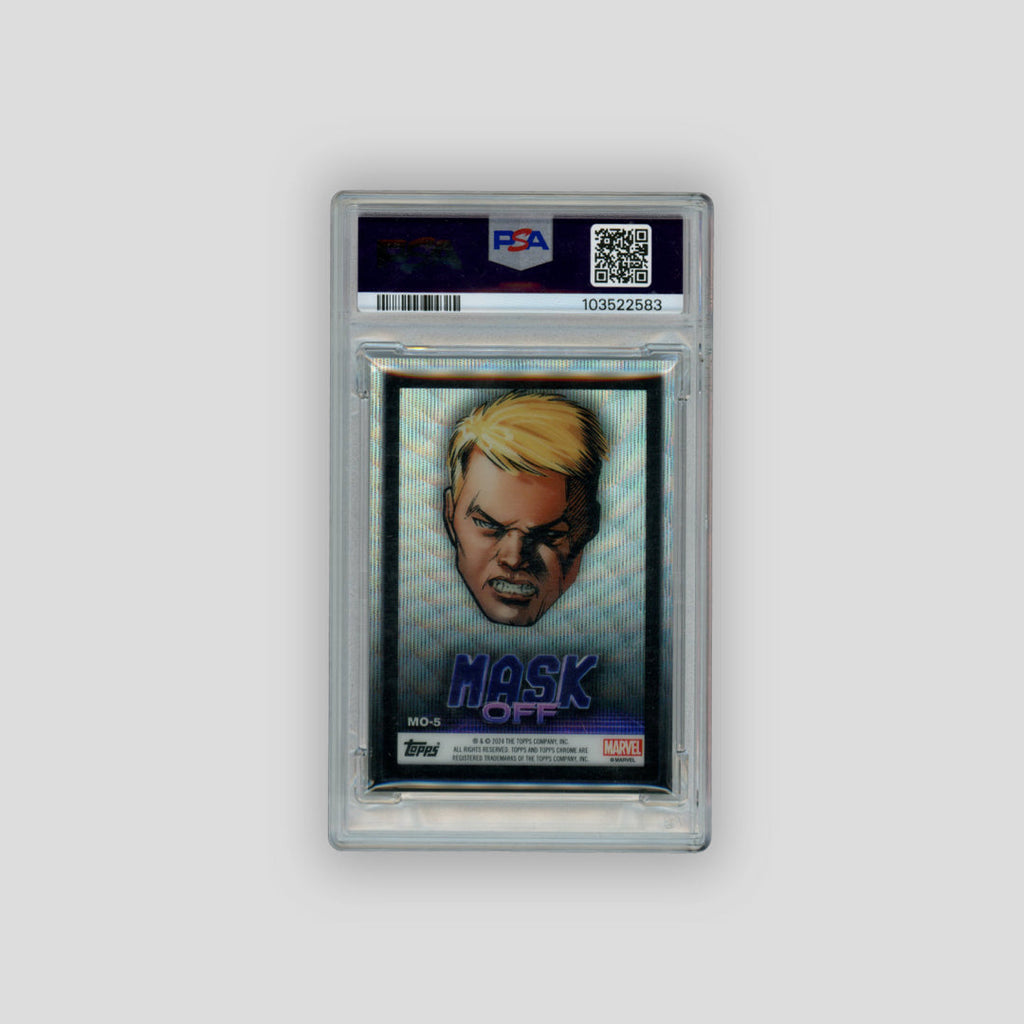 2024 Topps Chrome Marvel Steve Rogers / Captain America Mask Off  Black Wave /10 (PSA 9)