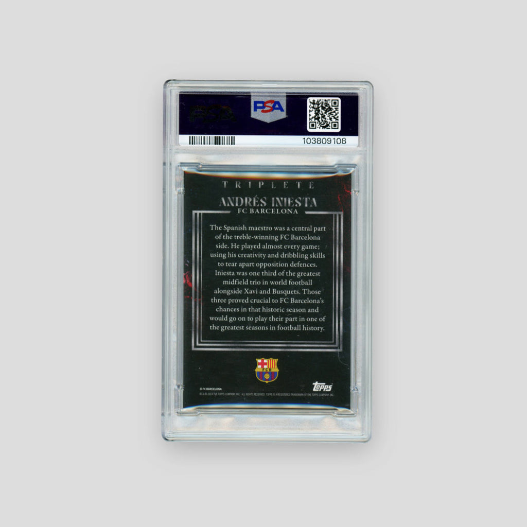 2024 Topps Barcelona Triplete Auto Andres Iniesta Red & Blue /5 (PSA 8)