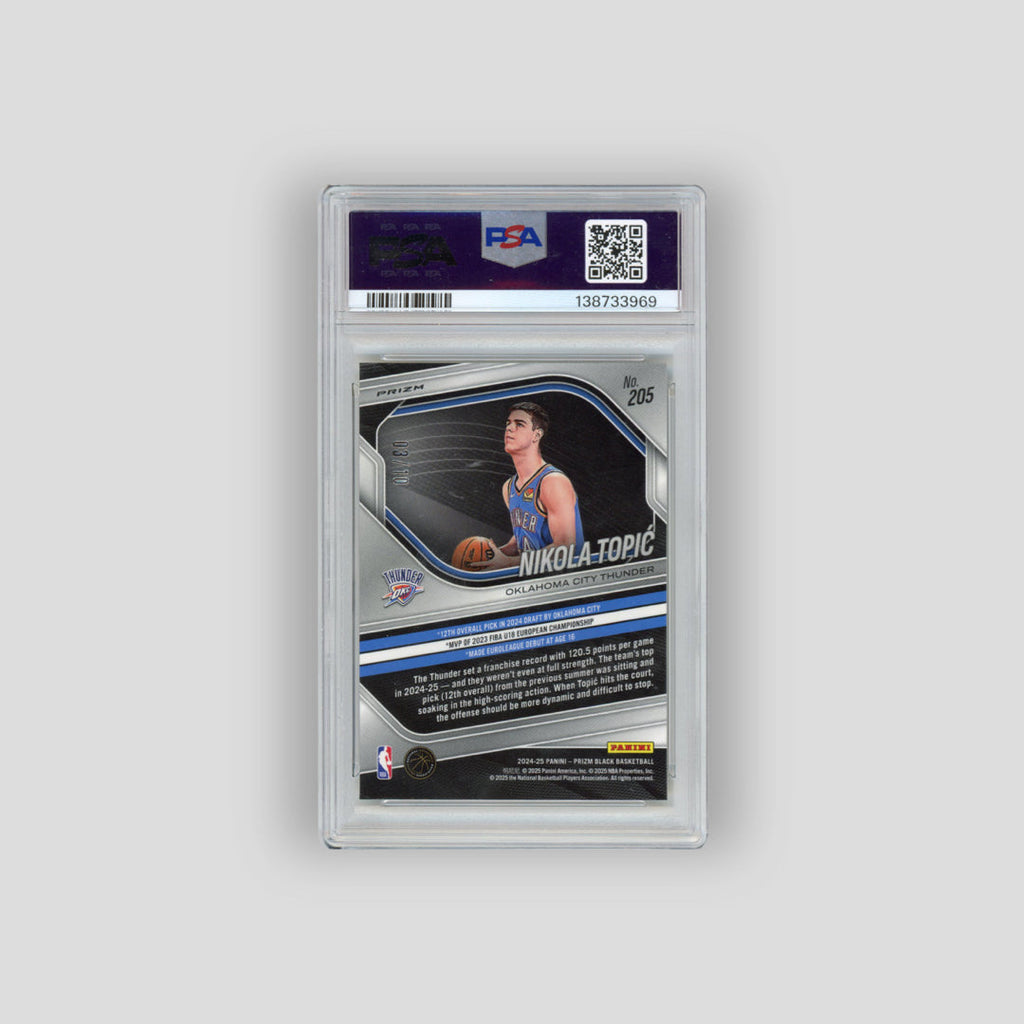 2024-25 Panini Prizm Black Nikola Topic RC Gold Prizm /10 #205 (PSA 9)