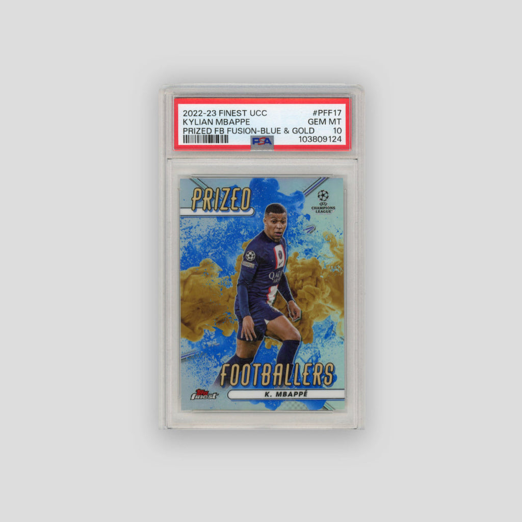 2022-23 Finest Kylian Mbappe Prized Footballers Fusion Blue/Gold #PFF-17 (PSA 10)
