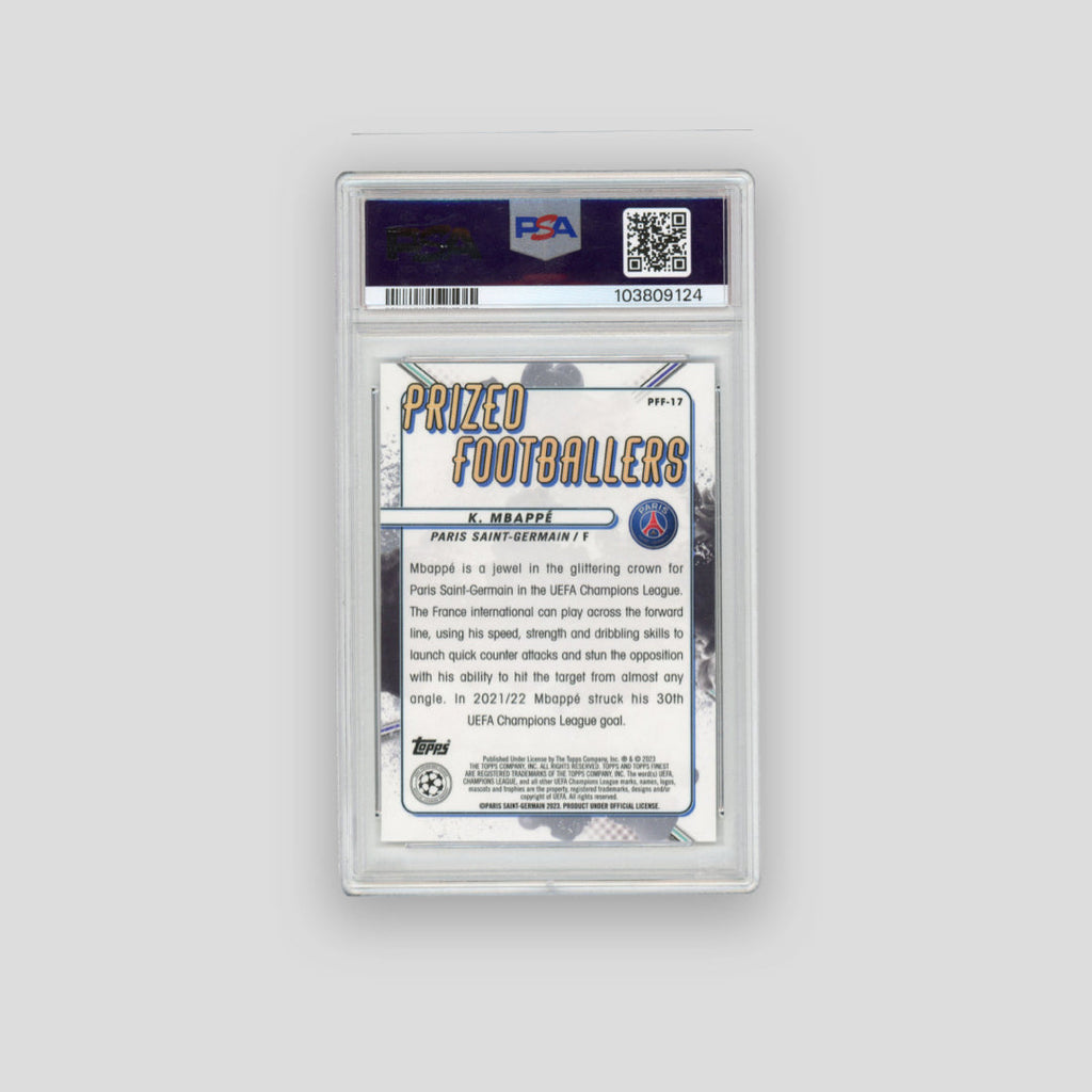 2022-23 Finest Kylian Mbappe Prized Footballers Fusion Blue/Gold #PFF-17 (PSA 10)