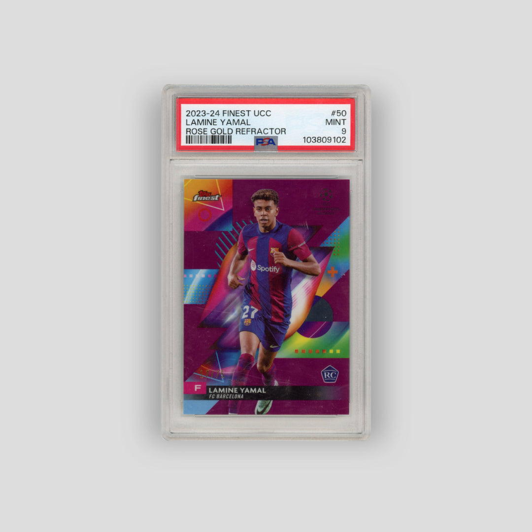 2023-24 Topps Finest Lamine Yamal Rose Gold Refractor /75 #50 (PSA 9)
