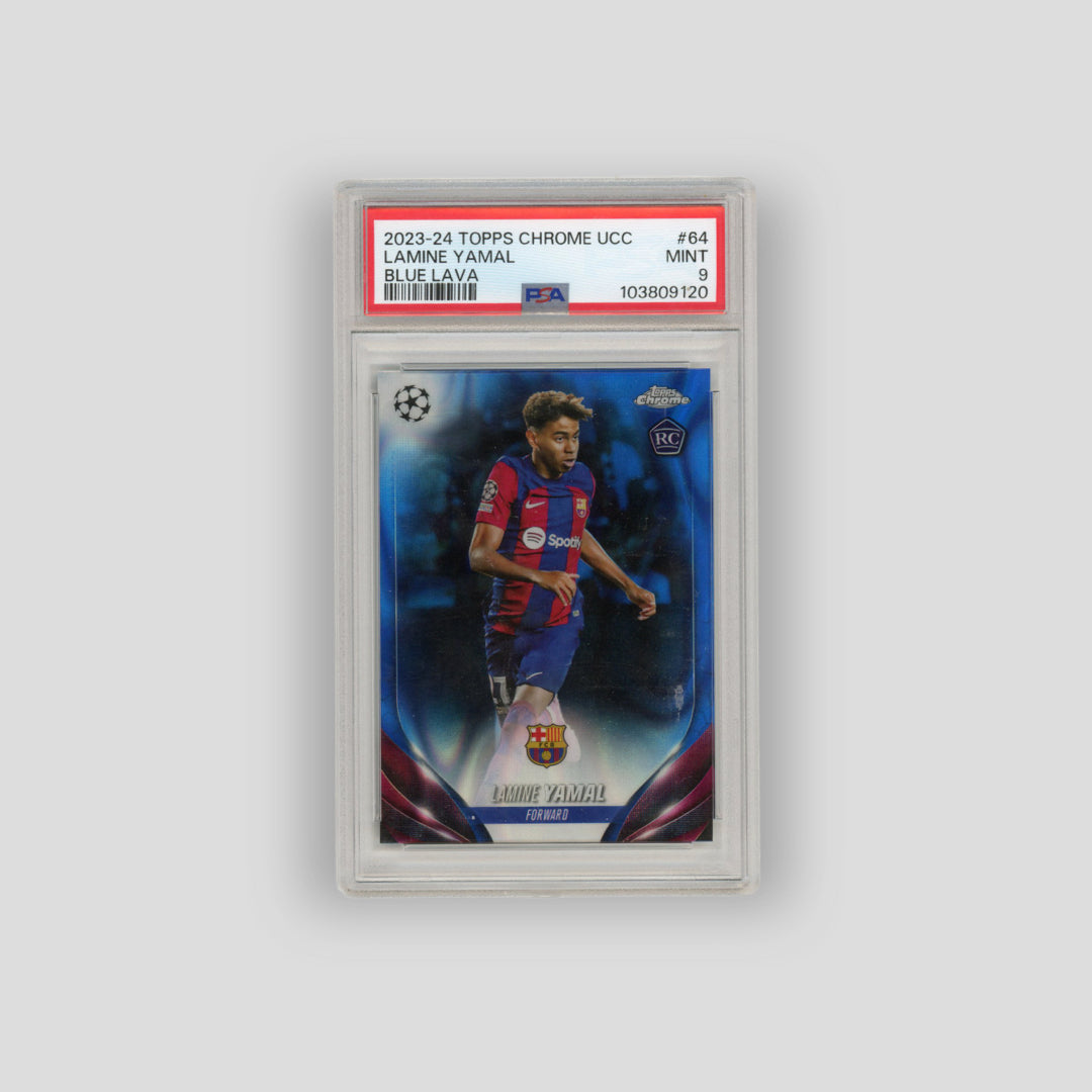 2023-24 Topps Chrome Lamine Yamal Blue Lava Refractor #64 (PSA 9)